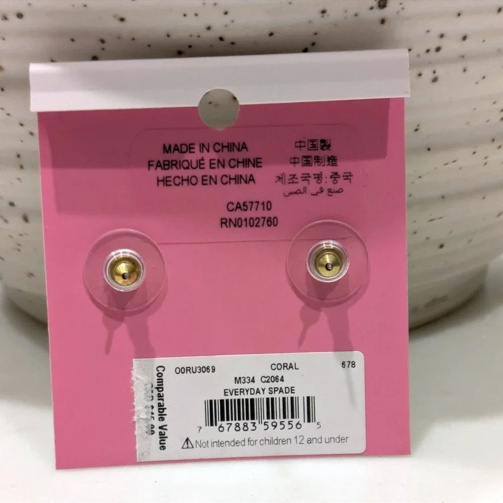 Kate Spade Everyday Spade Earrings Coral Pink Enamel Stud 12K NWT Gold Plated